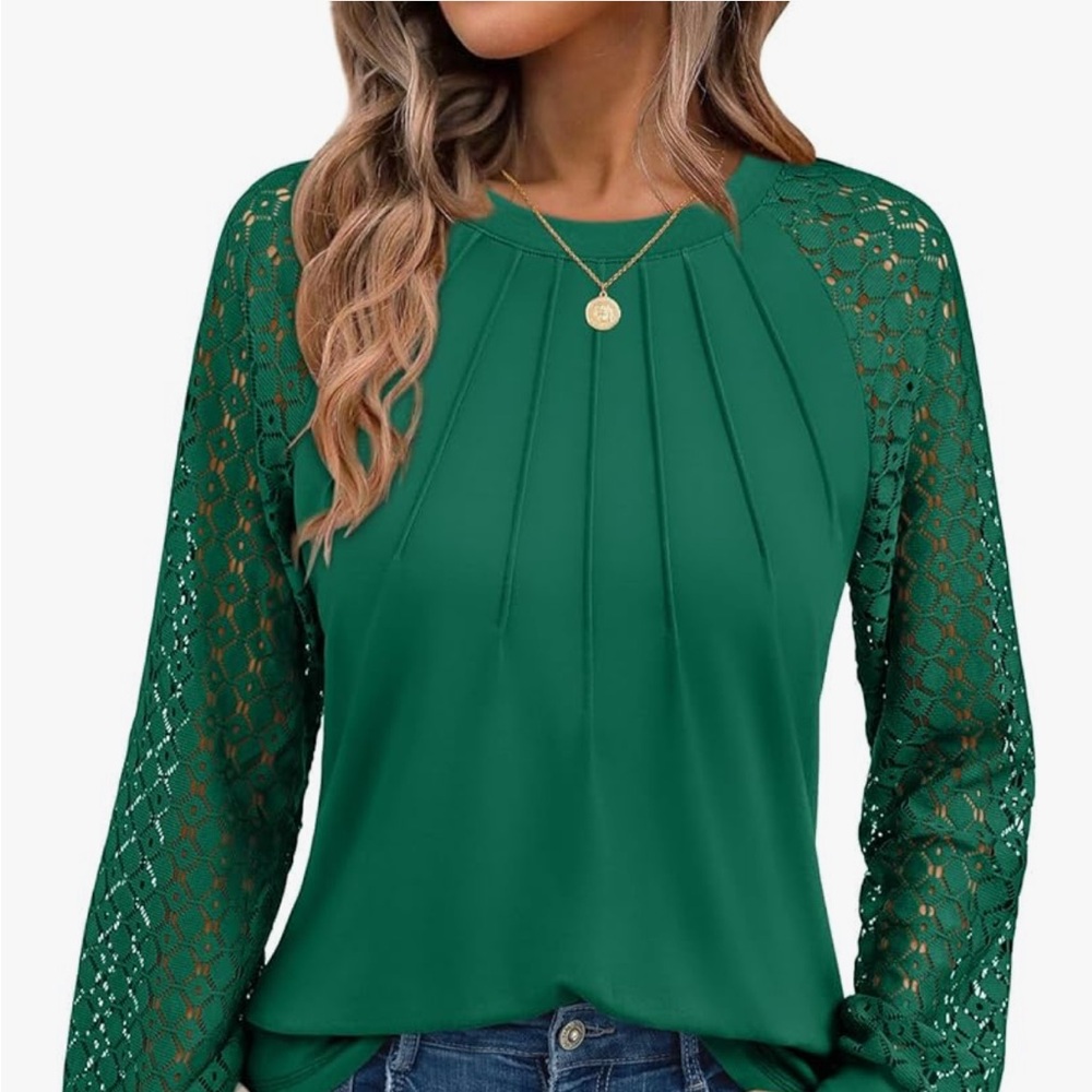 Chic Emerald Lace Sleeve Blouse- wore once